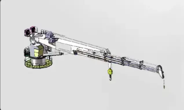 Telescope boom crane Reduced stowage requirement on limited deck space